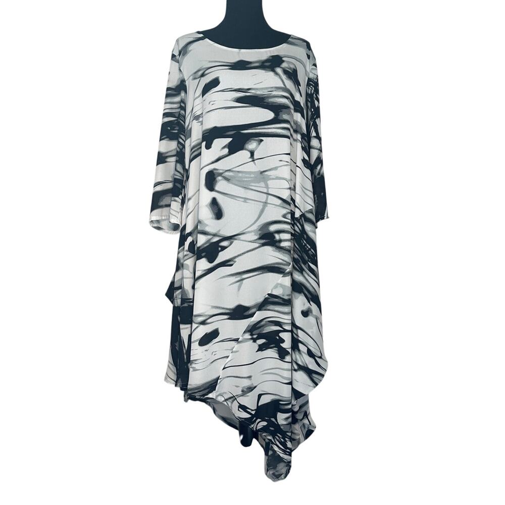 Bryn Walker Black/White Ink Splatter Print Dress/Long Top Lagenlook Artsy Large